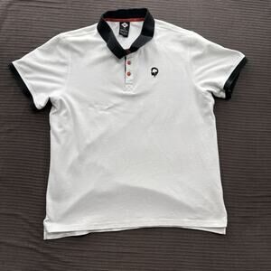 Outdoor Afro X REI Co-op Polo Shirt Men Large White Black Cotton Golf Tennis.
